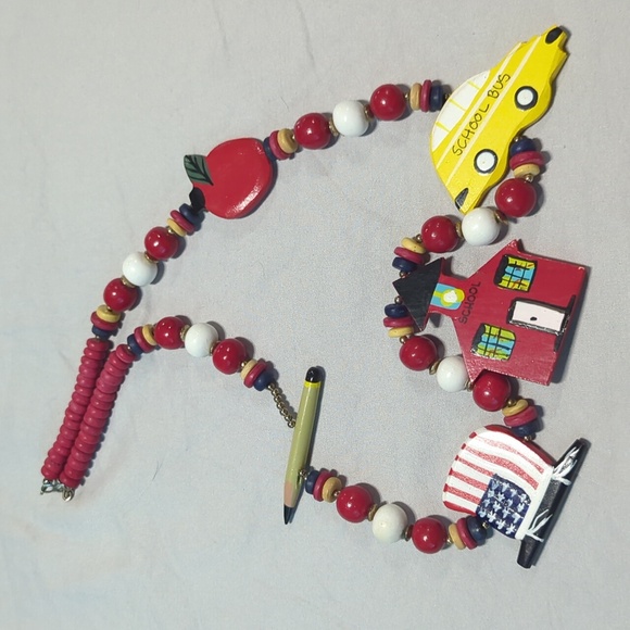 Vintage Jewelry - Vintage boho wooden school teacher statement necklace
